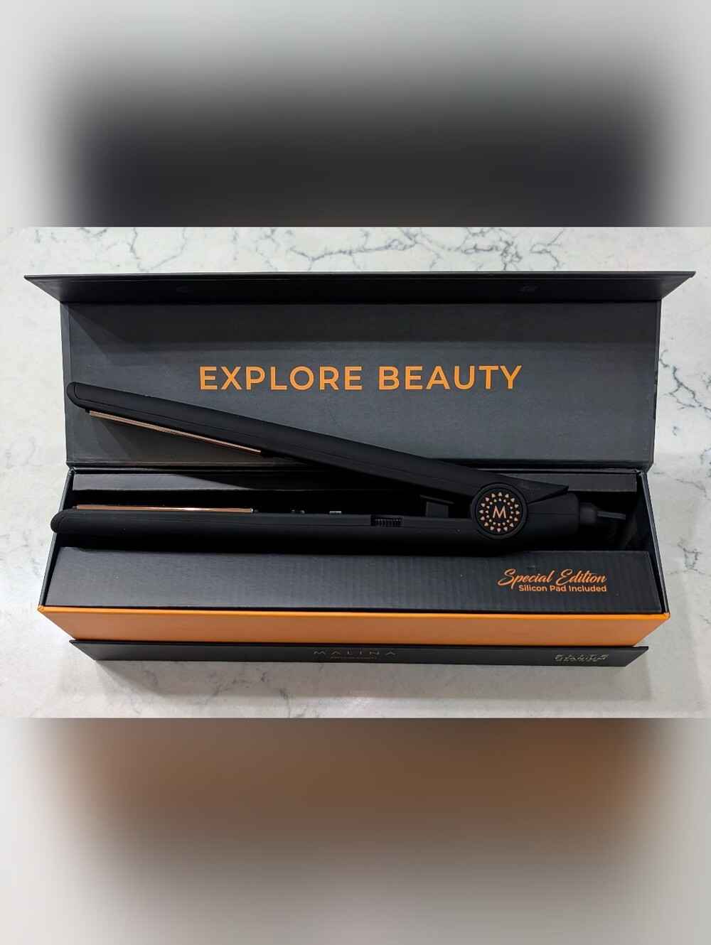 Black Elite Hair Straightener - w/Bronze Accent By Malina- Silicone Pad Included